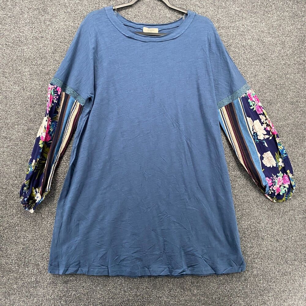 UMGEE Dress Womens XL Blue Patchwork Floral Long Sleeve Boho Casual Cottage Farm